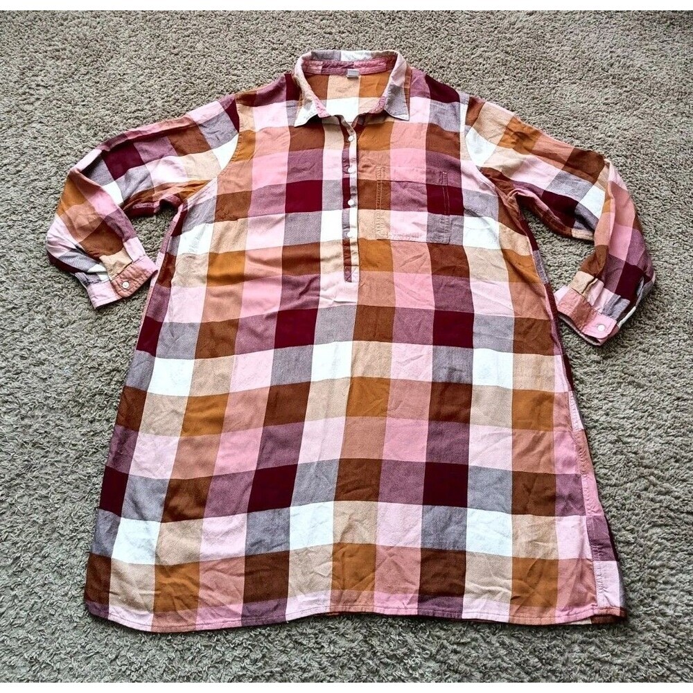 Old Navy Plaid Shirt Dress Women Size XL Button Front Checkered Cabincore Camp